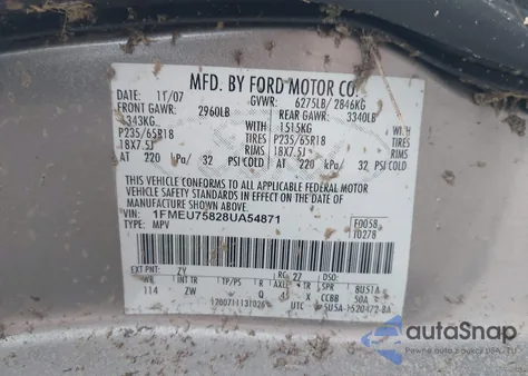 2008 Ford Explorer Limited z USA, uszkodzony, nr VIN 1FMEU75828UA54871